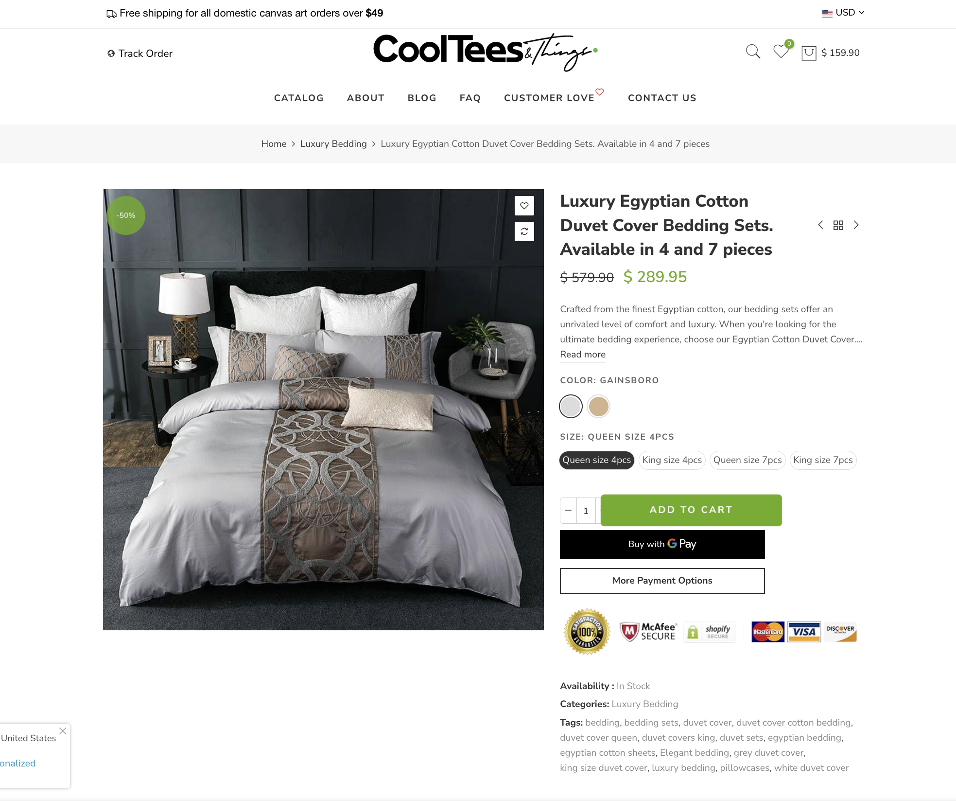 Cool Tees and Things Luxury Bedding Product Page